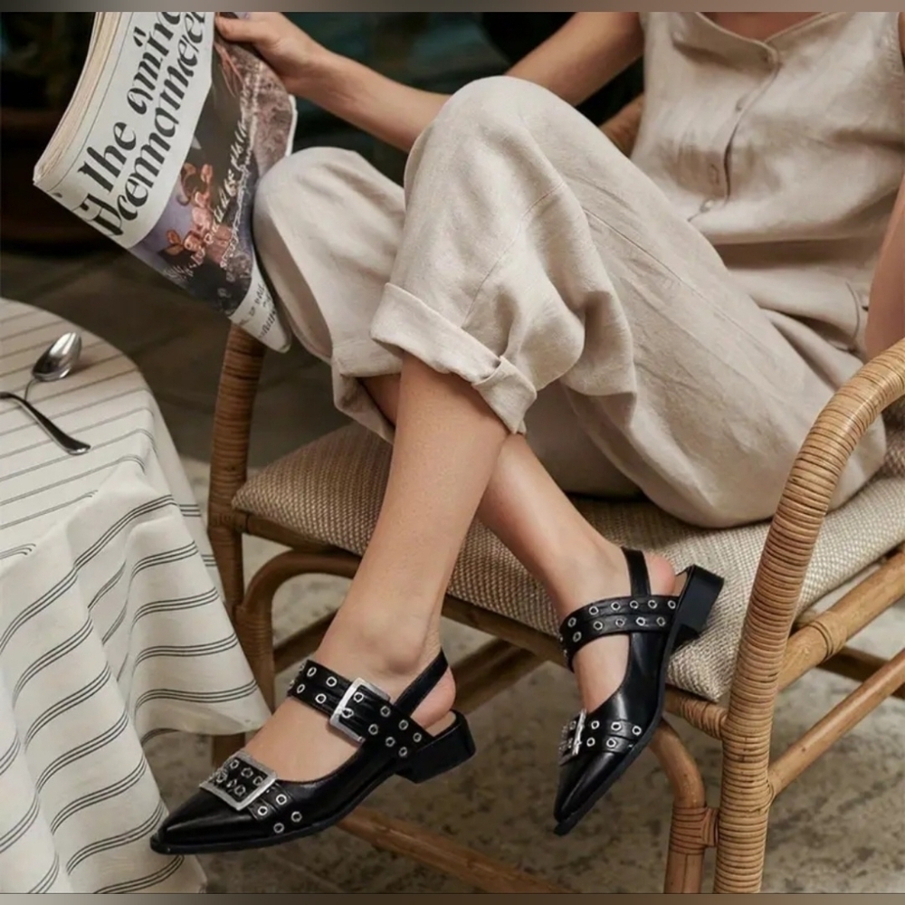 NEW! Elegant Black Women's Loafers with Buckle Accents Size 8
